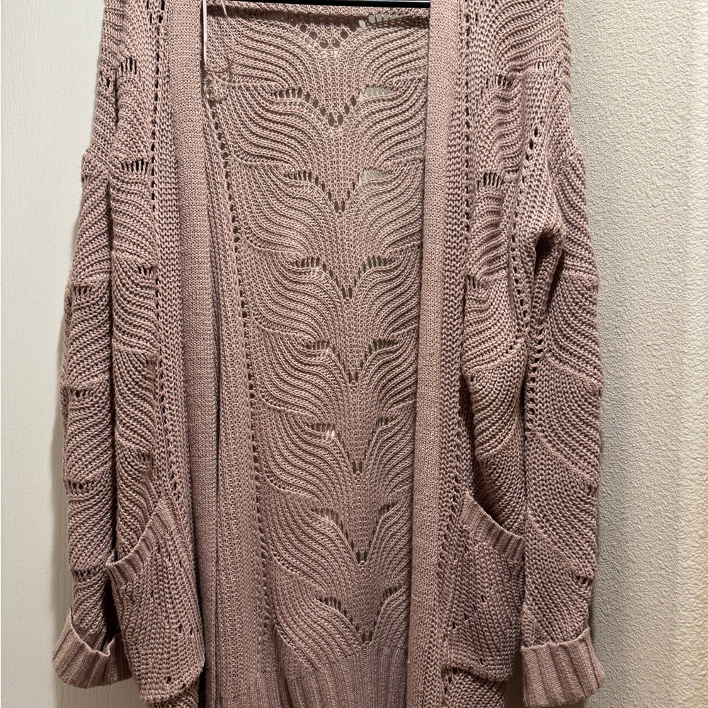 Pink Republic Textured Knit Cardigan in Mauve